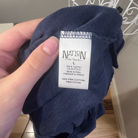 Nation LTD Navy Long Sleeve Braided Neck 100% Pima Cotton Normcore Size L - Picture 7 of 7